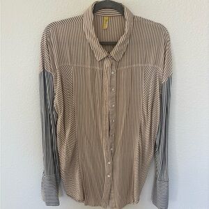 Free People Striped 100% Cotton oversized Button Down Long Sleeve Size Large